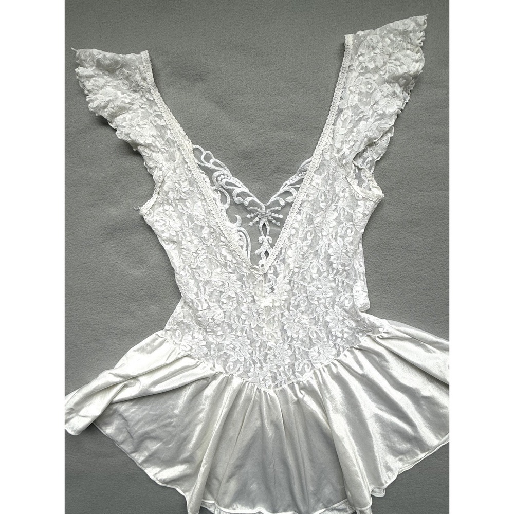 VTG Lace Delicates Coquette White Lace Satin Ballerina Babydoll Slip Lingerie L - Picture 8 of 16